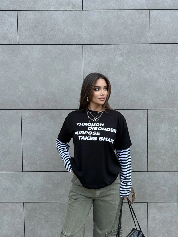 Siyah Kolları Çizgili Oversize Sweatshırt