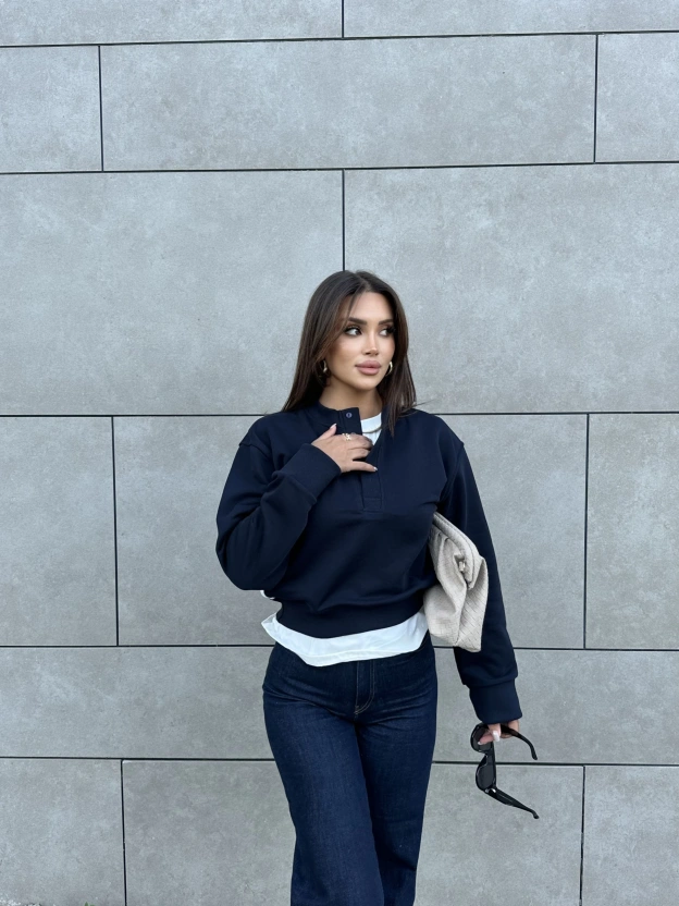 Lacivert Kolej Yaka Cepli Swearshırt