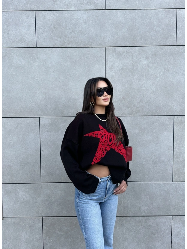 Siyah Star Oversize Triko
