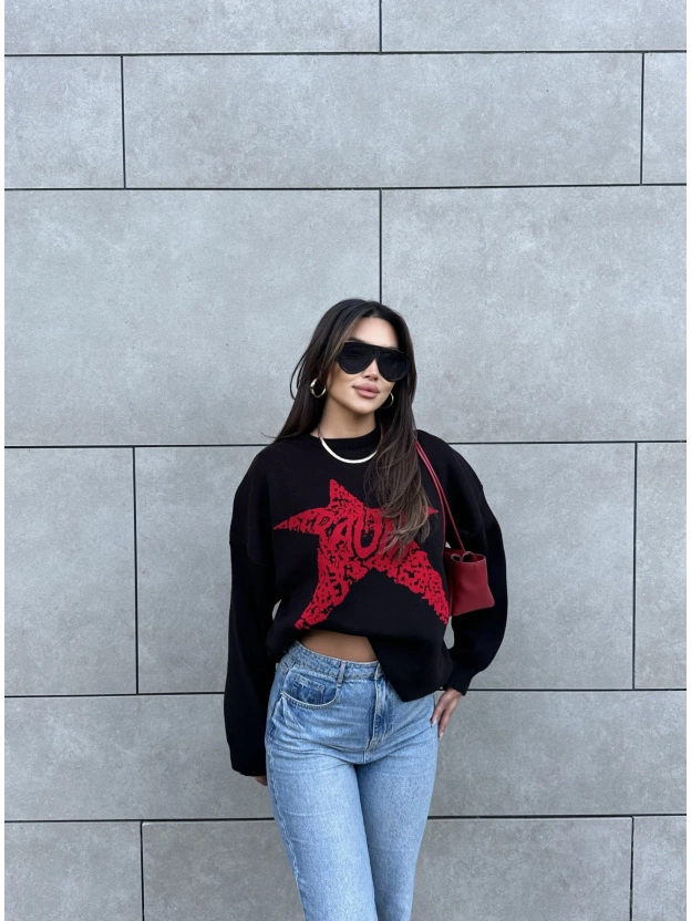 Siyah Star Oversize Triko