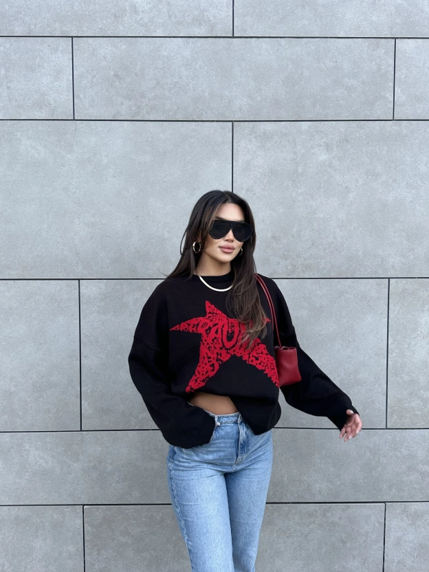 Siyah Star Oversize Triko