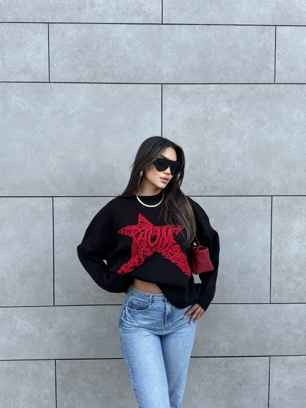 Siyah Star Oversize Triko