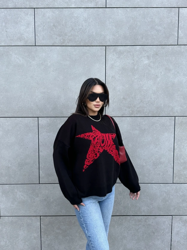 Siyah Star Oversize Triko