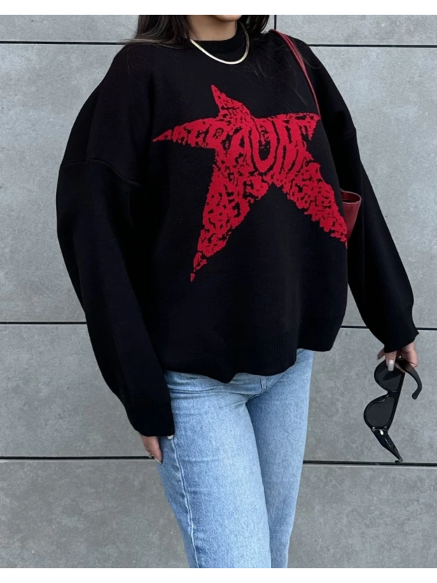Siyah Star Oversize Triko