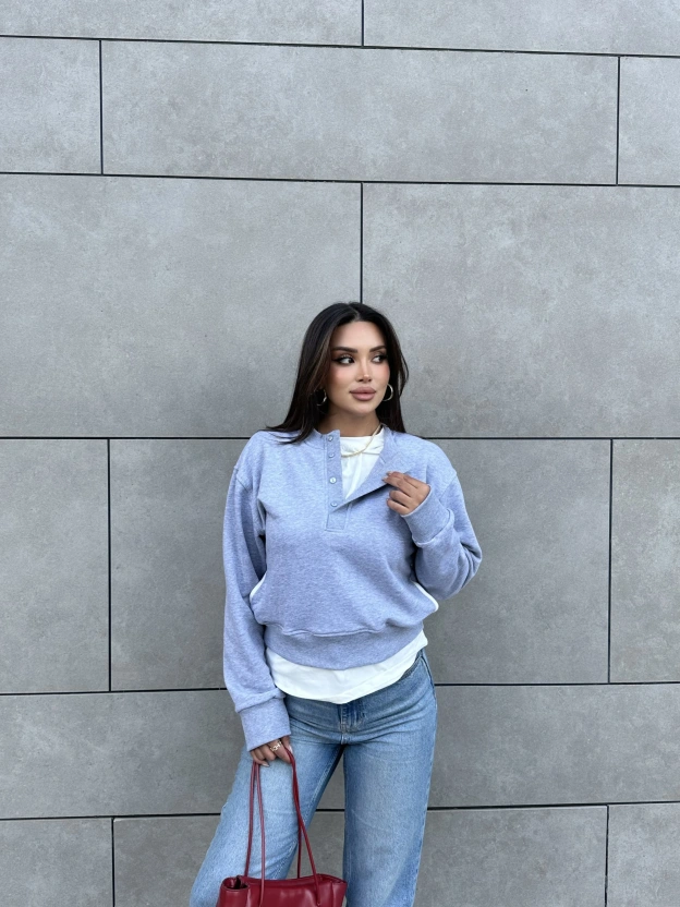 Gri Kolej Yaka Cepli Swearshırt