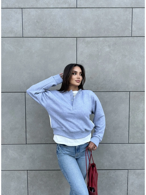 Gri Kolej Yaka Cepli Swearshırt