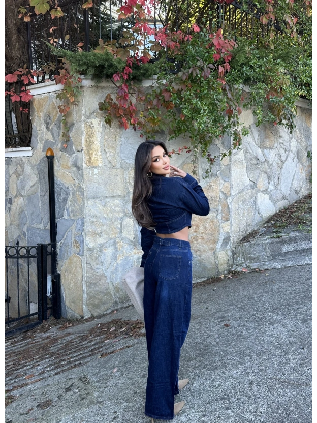 Fermuarlı Kot Ceket Baggy Pantolon Takım