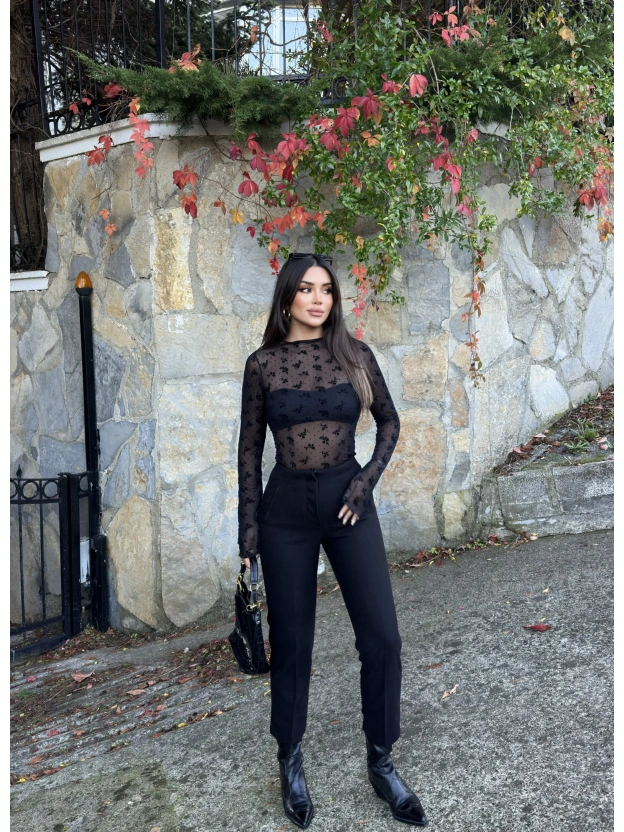 Siyah Yüksek Bel Kaşe Pantolon