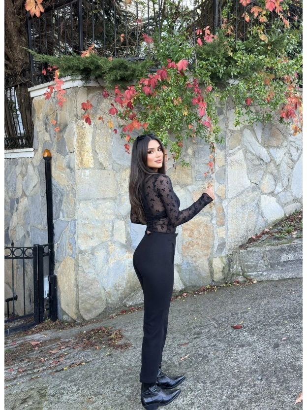 Siyah Yüksek Bel Kaşe Pantolon