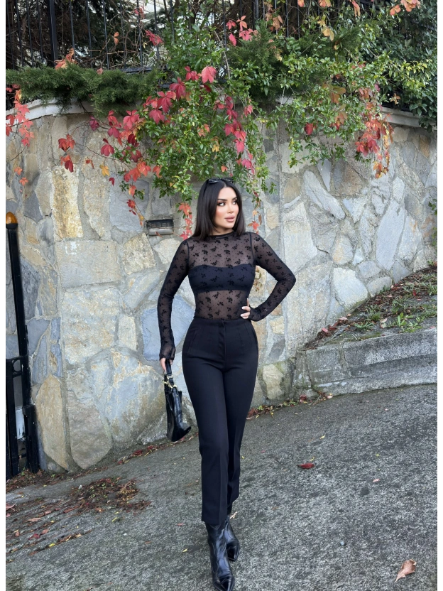 Siyah Yüksek Bel Kaşe Pantolon