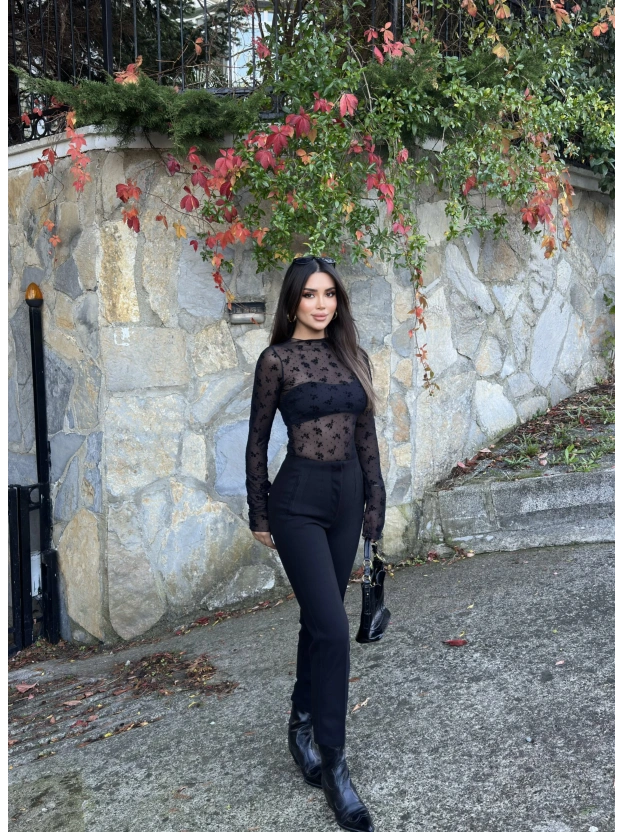 Siyah Yüksek Bel Kaşe Pantolon