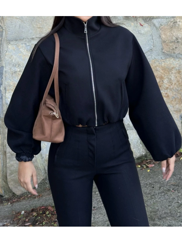 Siyah Moskova Kaşe Bomber Mont