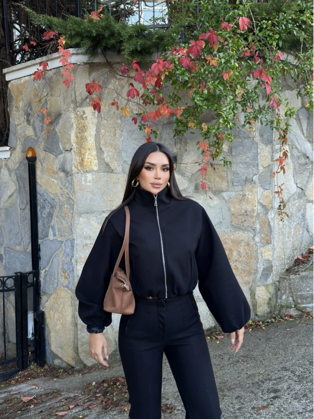 Siyah Moskova Kaşe Bomber Mont