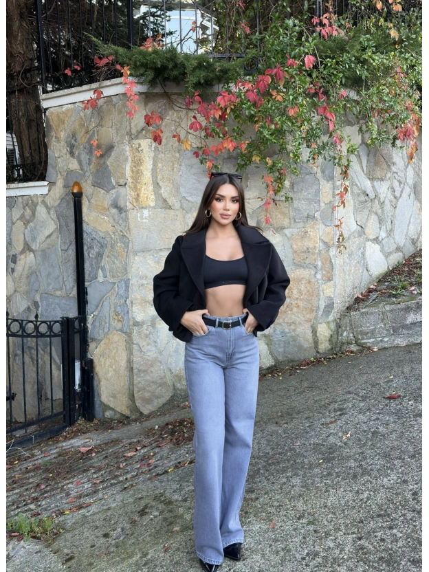 Gri Kemerli Wide Leg Jean