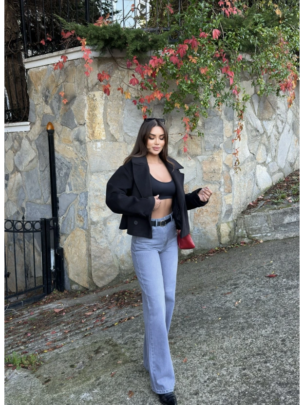 Gri Kemerli Wide Leg Jean