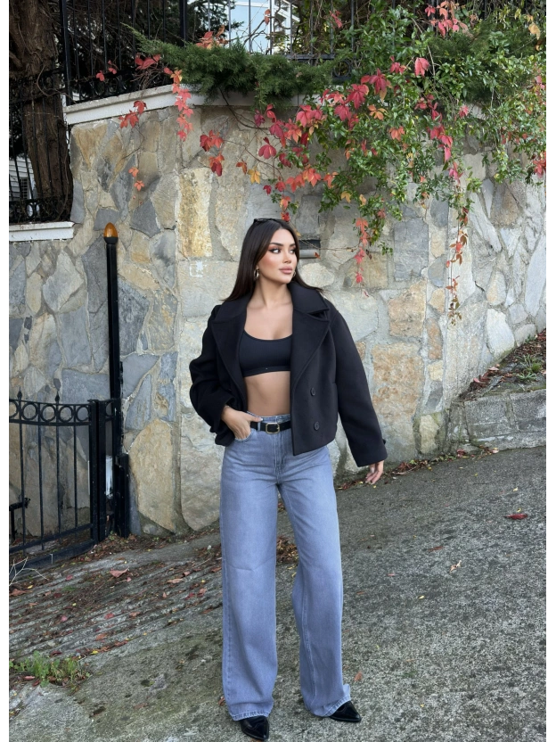 Gri Kemerli Wide Leg Jean