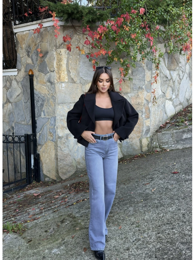 Gri Kemerli Wide Leg Jean
