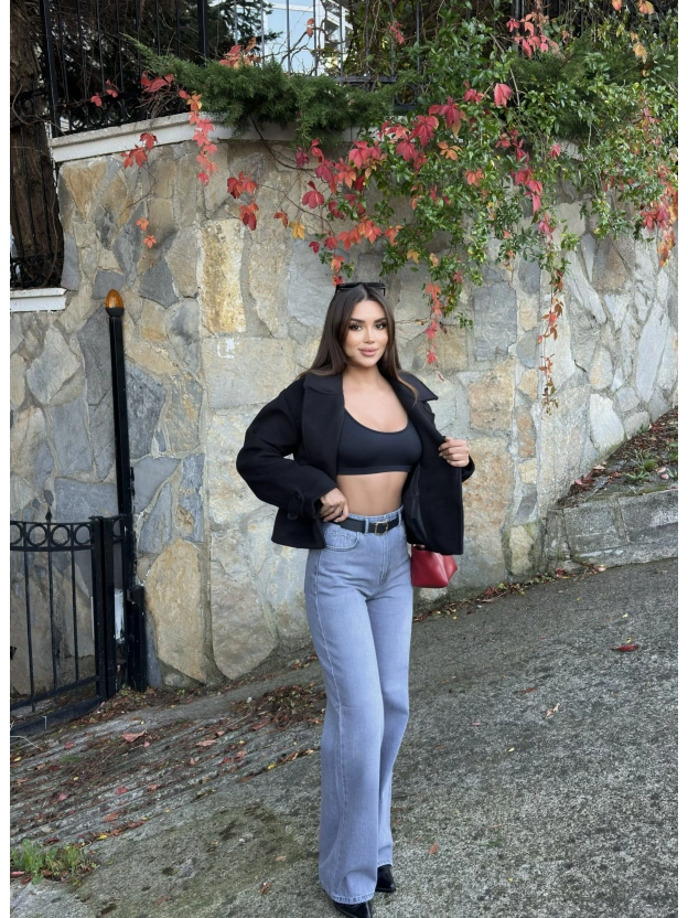 Gri Kemerli Wide Leg Jean