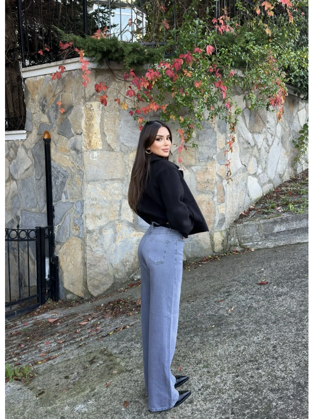 Gri Kemerli Wide Leg Jean