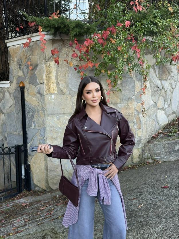 Bordo Klasik Zra Deri Ceket