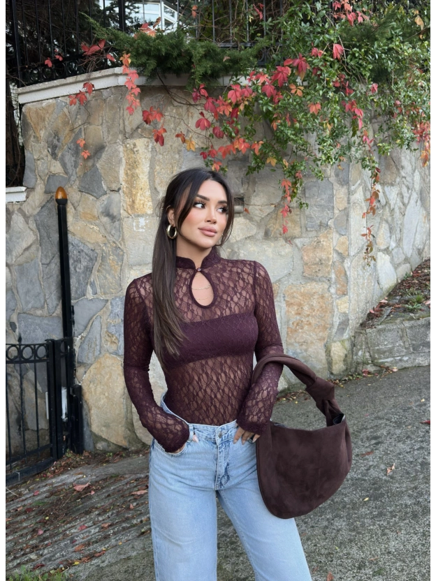 Mürdüm Damla Dekolteli Astarlı Bodysuit