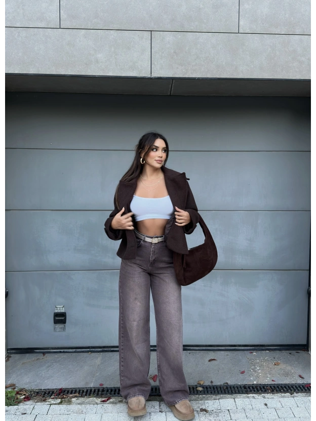 Kahverengi Kemerli Wide Leg Jean