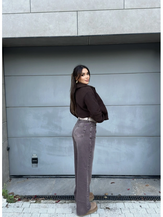 Kahverengi Kemerli Wide Leg Jean