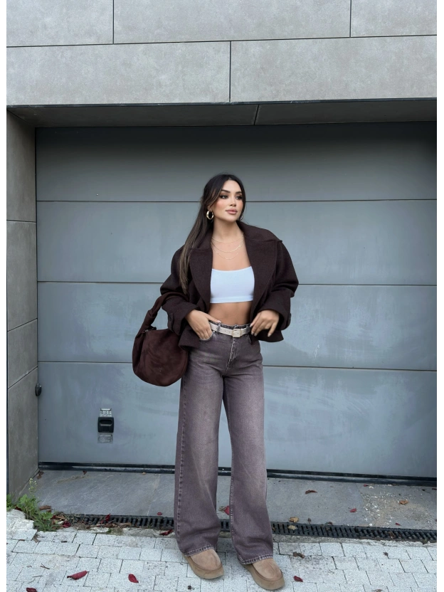 Kahverengi Kemerli Wide Leg Jean