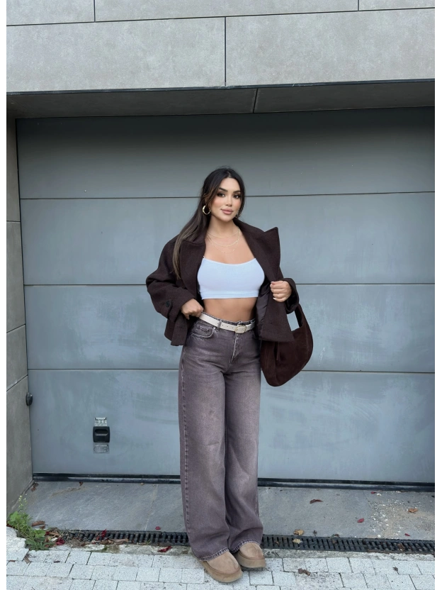 Kahverengi Kemerli Wide Leg Jean
