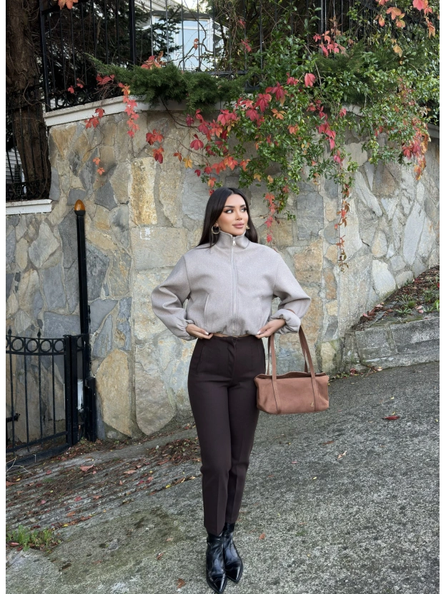 Kahverengi Yüksek Bel Kaşe Pantolon