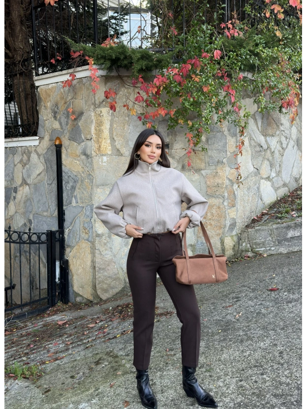Kahverengi Yüksek Bel Kaşe Pantolon