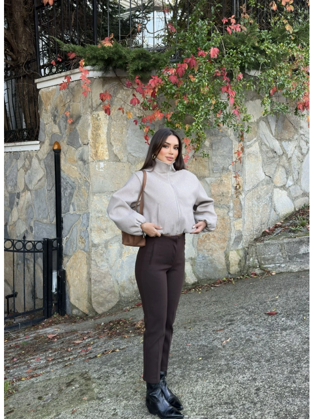 Kahverengi Yüksek Bel Kaşe Pantolon