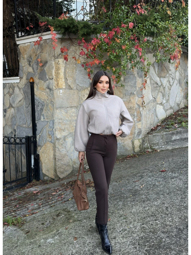 Kahverengi Yüksek Bel Kaşe Pantolon