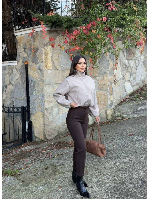 Kahverengi Yüksek Bel Kaşe Pantolon