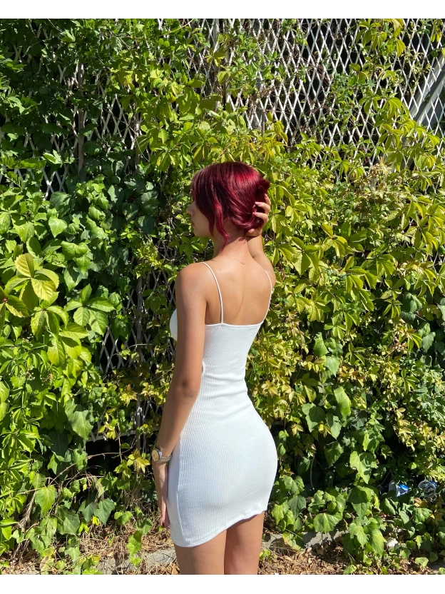 Beyaz Askılı Mini Elbise