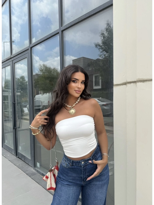 Beyaz Straplez Basic Brshk Crop