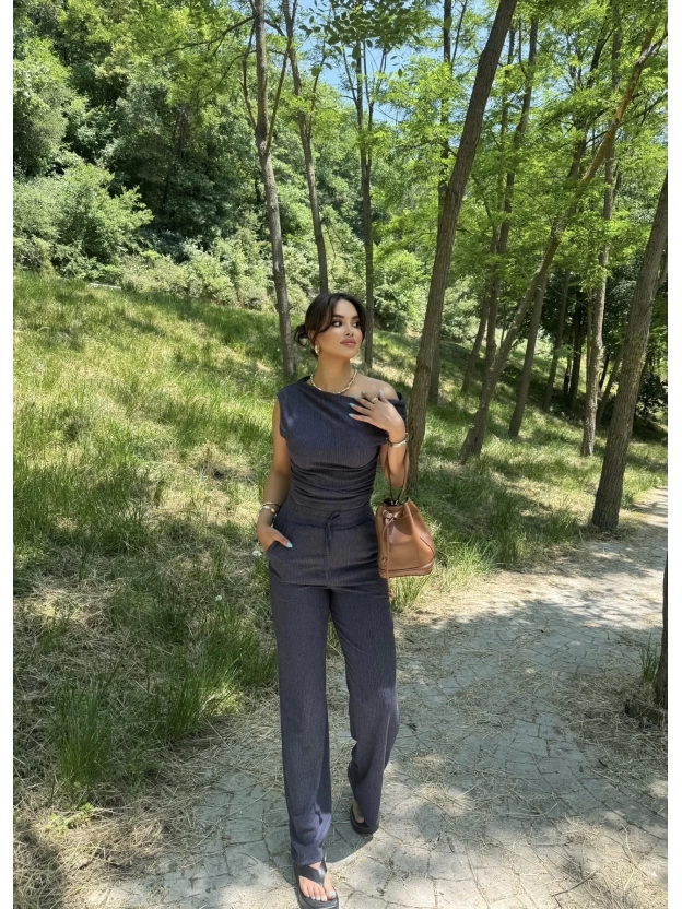 Lacivert Omuz Detay Alt Üst Takım