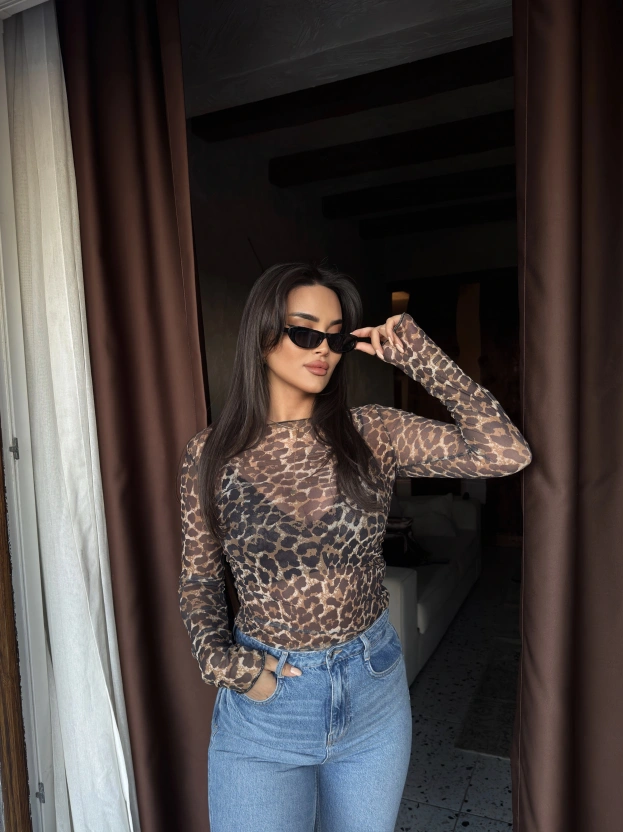 Leopar Transparan Bluz