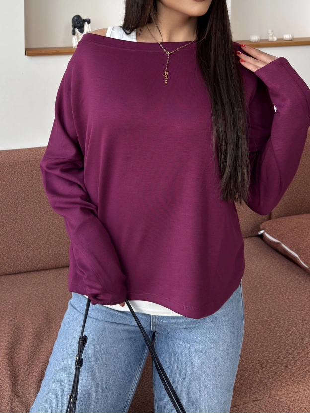 Mürdüm İkili Kayık Yaka Bluz Takım