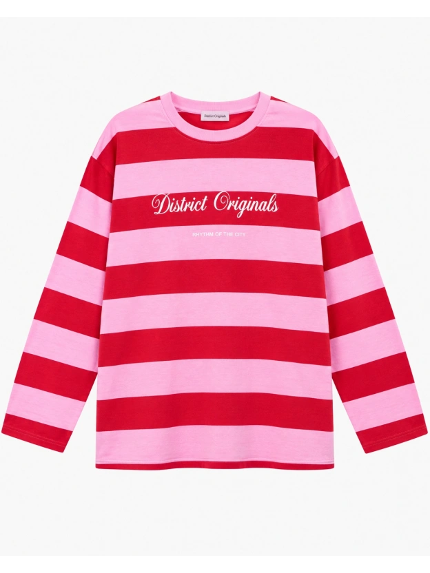 Pembe Baskılı Bisiklet Yaka Overize Sweatshırt