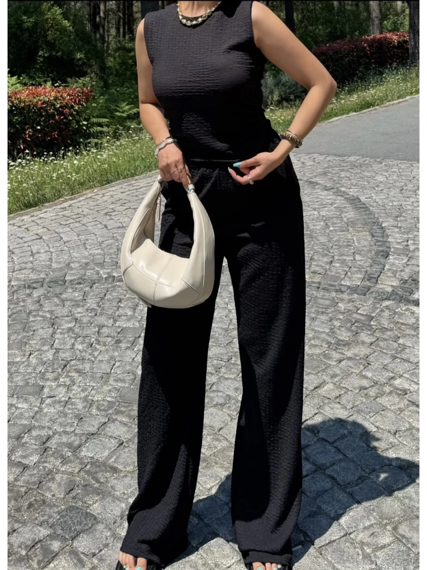 Siyah Bisiklet Yaka Bürümcük Takım