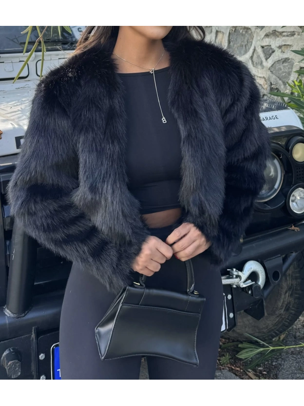 Siyah Crop Kürk Ceket