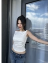 Beyaz Omuz Detay Basic Crop