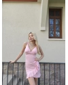 Pembe Eteği Fırfırlı Gloplu Elbise