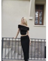 Siyah Madonna Yaka Bürümcük Etek Takım