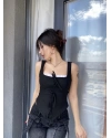 Siyah Fiyonk Detay Tasarım Crop Bluz
