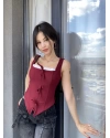 Bordo Fiyonk Detay Tasarım Crop Bluz