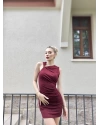 Bordo Toka Detay Kısa Simli Elbise