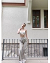 Kahve Çizgili Beli Lastikli Pantolon