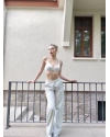 Gri Çizgili Beli Lastikli Pantolon